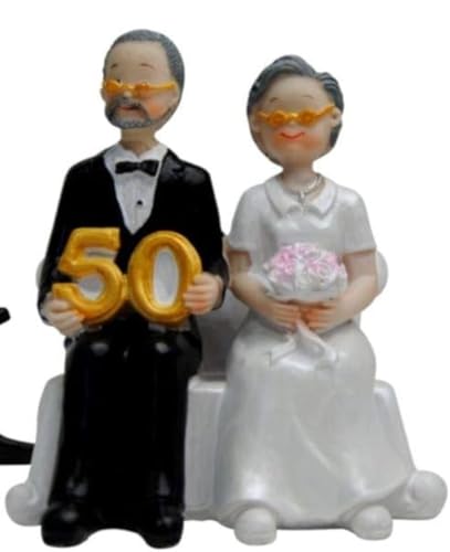 Figura Decorativa de Resina para Tarta de Bodas "Pareja 50 Aniversario". Recuerdos. Decoración. Regalos Originales. Detalles de Bodas, Comuniones, Bautizos, Cumpleaños.DK