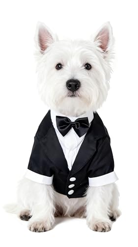 GabeFish ペットの結婚式のジャケット 蝶ネクタイと犬のためのスーツ 子犬猫フォーマル服 シャツタキシード 黒色 Small