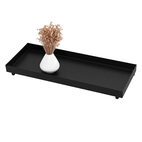 Metall Kerzentablett schwarz rechteckig - 40 x 15 cm - Dekotablett mit Rand und Kugel Füßen - Tisch Deko Kerzen Servier Tablett für Weihnachten Advent Hochzeit Geschenke
