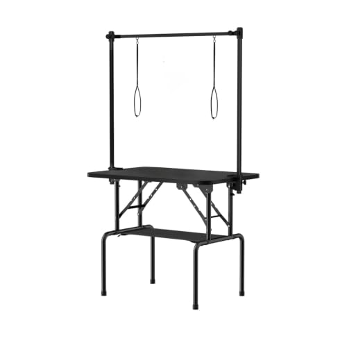 Image of 36 Inch Foldable Dog Grooming Table with Adjustable Arm, Nooses & Storage Basket - Non-Slip Pet Grooming Station for Dogs & Cats - Supports Up to 300 lbs (36 inches)