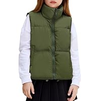 Arshiner Girl's Winter Vest Lightweight Sleeveless Warm Outerwear Puffer Vest Padded Gilet Army Green Size 5-6