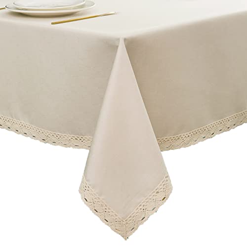 EHouseHome Faux Linen Tablecloth with Lace Trim - Waterproof/Spill Proof/Stain Resistant/Wrinkle Free/Oil Proof - for Banquet, Parties, Dinner,Wedding,Holiday,Nature, Rectangle 60x102Inch