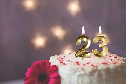 Image of Number Candles 3 inch for Birthday, Wedding, Engagement, Valentines Day Celebration, Theme Party Cake Decoration Gold (Number 23 or 32)