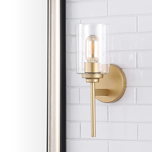 JONATHAN Y 13" Brass Gold/Clear Industrial Farmhouse LED Wall Sconce, with Clear Glass Cylinder Shade, 1-Light Iron Vanity Light for Bathroom Mirror Hallway Bedroom (JYL9547B) by JONATHAN Y - Image 8