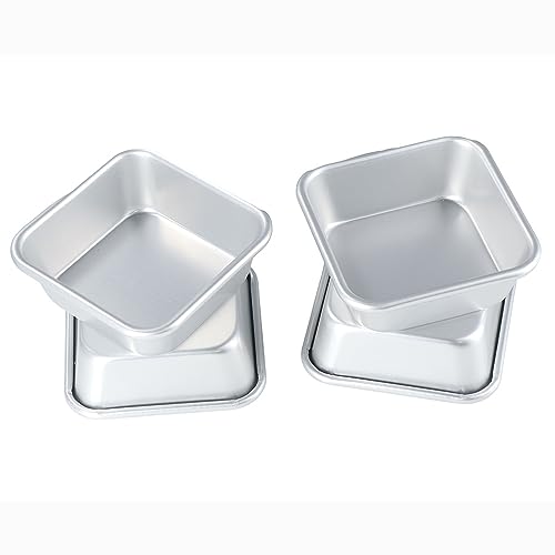 Pokinge 4Pcs 4 Inch Square Baking Cake Pan,Aluminum Alloy Nonstick Cake Mould One-piece Construction Baking Mould Bakeware Pan for Bread Sponge Cake