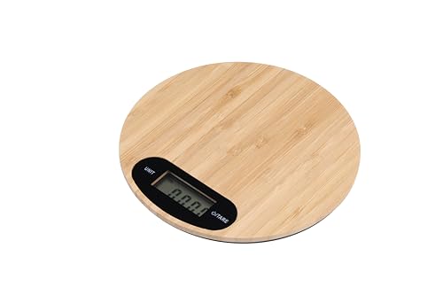 NK Báscula de Cocina Digital Redonda de Bambú - Pantalla LCD, Medición Precisa hasta 5 kg, Multiformato, Control por Botones