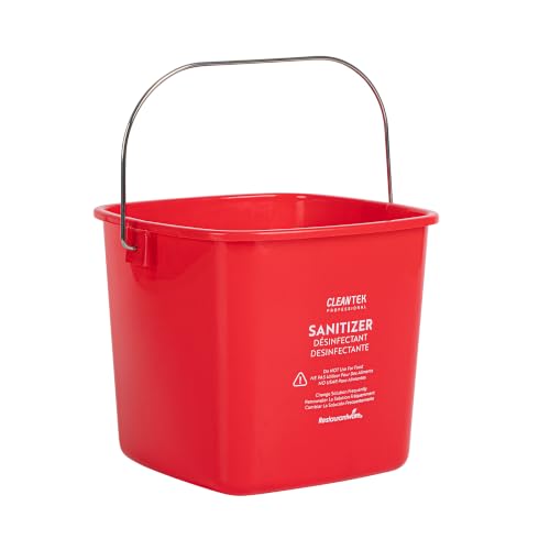 Image of Restaurantware Plastic Buckets with Stainless Steel Handle Pack of 10, 3 Quart Plastic Cleaning Pails, Red Square Design, Measurement Graduations, for Janitorial and Foodservice Use