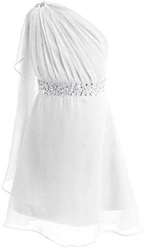 FAIRY COUPLE Big Girl's One Shoulder Embellished Short Chiffon Flower Girl Dress K0140 14 White