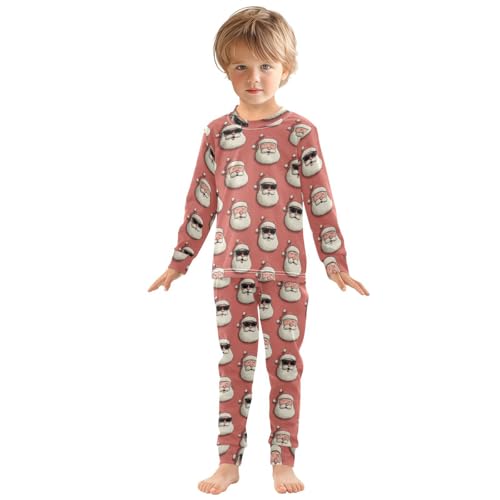 Pajama Sets Long Sleeve Santa Claus Faces Pattern Soft Comfy Sleepwear 2 Piece PJS 3-8T2