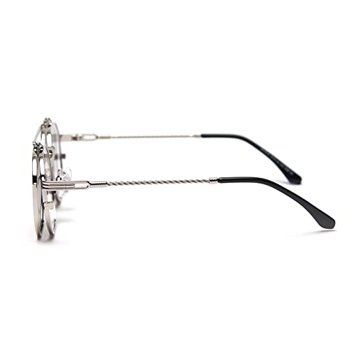 kachawoo Flip up Sunglasses for Men Polarized Clip on Sun Glasses Women Yellow Blue Shades Eyewear (silver with blue)4