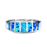  BIOLIVING Boho Weibliche Blau Weiß Feueropal Stein Ring Vintage Silber Farbe Eheringe Versprechen Liebe Verlobungsringe Für Frauen