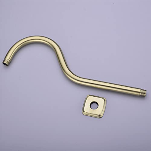 Trustmi 16 Inch S-Shape Shower Arm Stainless Steel Extra Long Replacement Pipe With Flange, Brushed Gold #TOP5