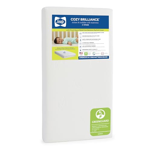 Sealy Baby Cozy Brilliance Breathable Crib Mattress, GREENGUARD GOLD Certified, Made in USA, Firm Dual Firmness, Toddler Bed Fit, Rayon, Waterproof,...