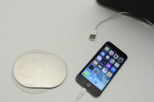 UNITEC Einbausteckdose für Tischplatte, Tischsteckdose, 1xSchuko + 1xUSB, Schutz durch Deckel zum Schieben aus Edelstahl, Kabel 1,5 m, Erforderlicher Bohrungsdurchmesser: 60 mm