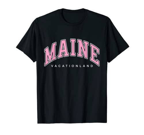 Maine Varsity Style - Texto rosa Camiseta