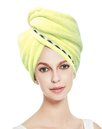 EUICAE Hair Towel Microfiber Turban Head Wrap Microfiber Towel Bath Towels Hair Wrap Hair Towel Wrap Hair Cap Towel Wraps Hair Drying Towels Fast Drying Pack of 2 + 4 Hair Clips (Yellow & Purple)