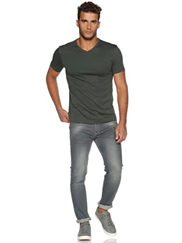 Image of ECOLINE Clothing Men's Cotton Solid Regular Fit V Neck Half Sleeve T-Shirt