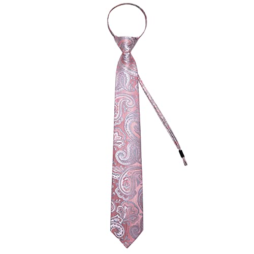 Image of DiBanGu Silk Zipper Ties for Men,Paisley Solid Plaid Pre-tied Tie and Pocket Square Cufflinks Set Formal Adjustable Necktie