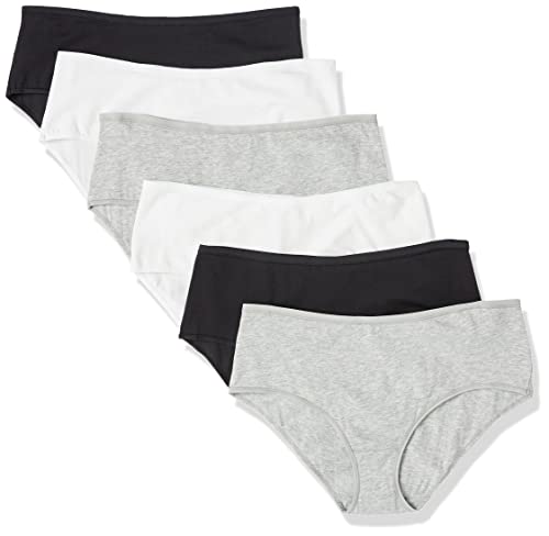Amazon Essentials Women's Cotton Midi Brief Underwear (Available in Plus Size), Pack of 6, Black/Grey Heather/White, 5X