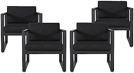 Christopher Knight Home Wally Outdoor Aluminum Club Chairs (Set of 4), Dark Gray and Black