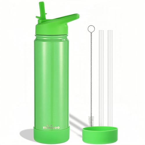 Insulated Stainless Steel Water Bottle with Straw, Ceramic-Lined, BPA-Free & Leak-Proof, 24 oz, Green Shimmer
