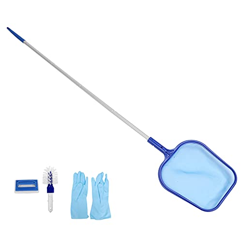 Bladhark Netto, Zwembad Schoonmaakset Blad Skimmer Net met Paal Spons Borstel Handschoenen Accessoires, met… - Image 8