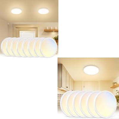 VOLISUN 8PACK 7 Inch + 6PACK 12 Inch 5CCT LED Flush Mount Ceiling Light, Dimmable Ultra-Thin LED Ceiling Light Fixture, 3000K-6500K Selectable, LED Ceiling Lights for Bedroom, Kitchen, Closet and Hal