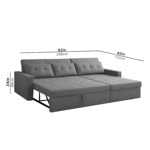 Image of Emilio 4 Seater RHS L - Shape Pull-Out Sofa Cum Bed Sofa for Living Room (Dark Grey Fabric Color) Premium Fabric Sofa Set for Living Room Sofa Cum Bed