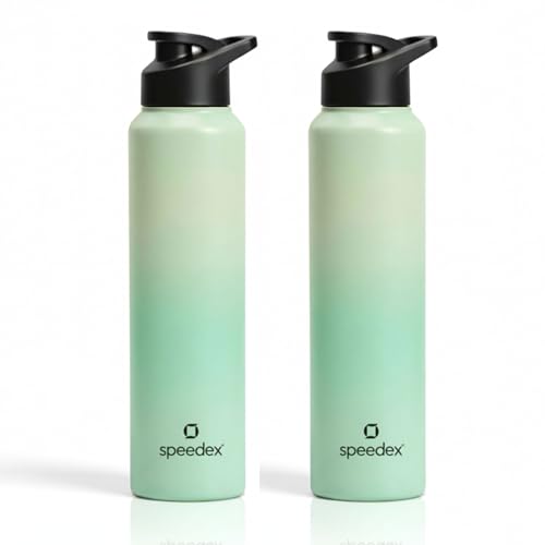 Image of Speedex Stainless Steel Water Bottle 1 Ltr, Leak Proof Sipper Cap, BIS Approved 1000 ml Metal Bottle For Daily, Office, School, Gym, Travel Use for Men, Women, Kids, Adults, Dual Green, Set of 2