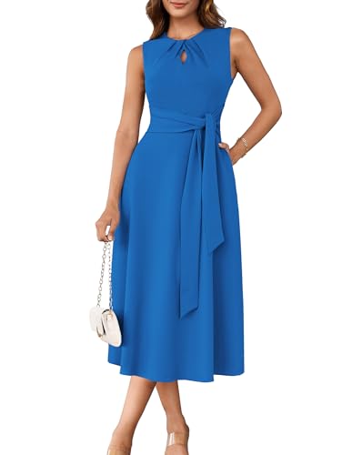 Image of GRACE KARIN Women 2026 Work Dress Sleeveless Tie Waist Elegant Party Cocktail A Line Flowy Midi Dresses with Pockets