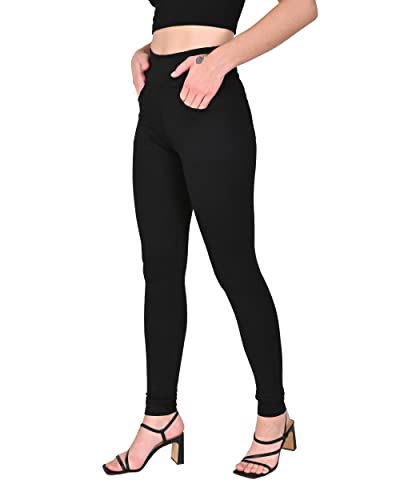 Image of RAJO Cotton Blend Lycra Soft Comfortable Breathable Fabric Fancy Fully Stretchable Trouser Skinny Fit High Rise Elastic High Waist Full Legnth Pants for Womans & Girls