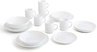 Arcopal Complete White Dinnerware Set for 6 People 24 Pieces Dinner Plates, Soup Plates, 6 Dessert Plates and 6 Mugs, Opal Glass, Single