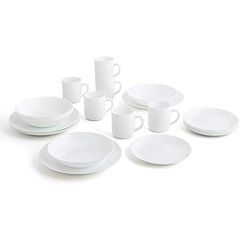 Arcopal Complete White Dinnerware Set for 6 People 24 Pieces Dinner Plates, Soup Plates, 6 Dessert Plates and 6 Mugs, Opal Glass, Single Cover