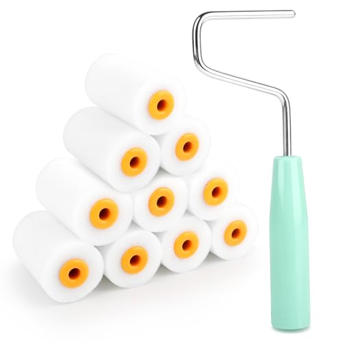 KILDOWS 11 Pièces Rouleau Peinture Kit, 5.7cm Mini Rouleau de Peinture Petit Rouleaux à Peinture en Mousse avec Poignée Kit Peinture Mur Rouleaux de...