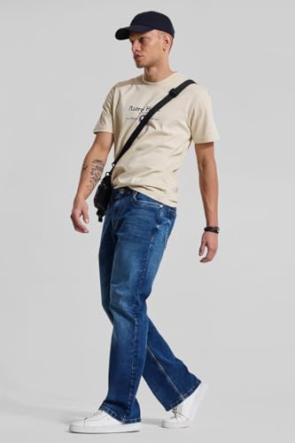 Image of SNITCH Mens Contrast Stitch Coin Pocket Full Length Cotton Lycra Solid Pattern Light Weight Mid Rise Bootcut Jeans