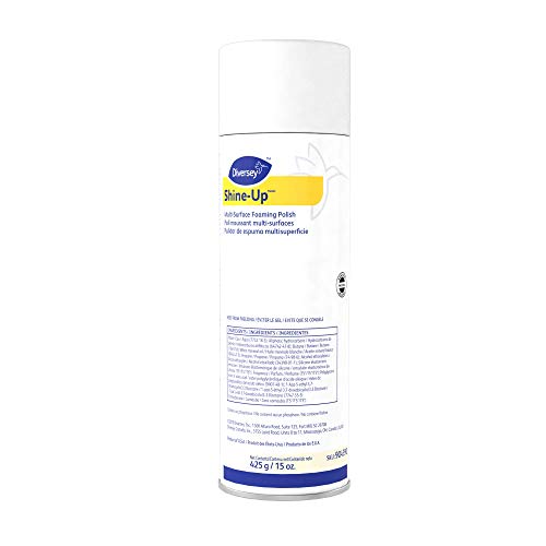 Diversey 904390 Shine-Up Multi-Surface Foaming Polish, Use to Clean Furniture, Vinyl, Stainless Steel, Lemon Scent, Aerosol, 15-Ounce
