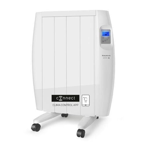 Taurus - Emisor Térmico WIFI Malbork Connect 600W | 3 Modos + Temperatura Ajustable | Ruedas + Soporte | Radiador Eléctrico APP Alexa Google Home | Apto Baños IP24 | Pantalla LCD | 6m2 | 58x45.5x8