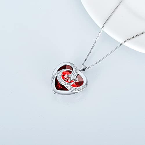 TOUPOP Moon and Star Necklace Sterling Silver Pendant Necklace with Heart Crystal Jewellery Gifts for Women Teen Girls Friend Birthday Mum