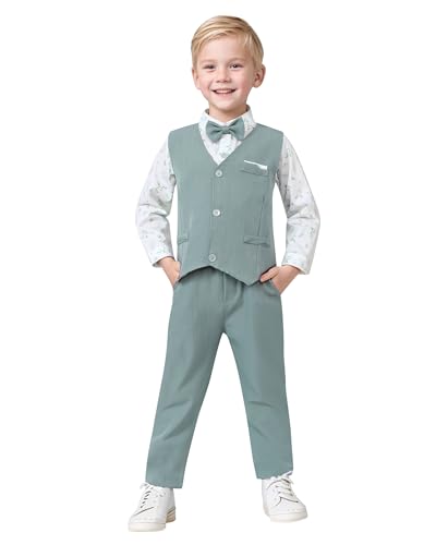 Image of nilikastta Toddler Baby Boy Clothes Suit Gentleman Wedding Outfits Formal Dress Shirt /Bowtie /Vest /Suspender Pants 1-9 Years