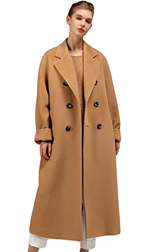 CHARTOU Women's Essential Double Breasted Wool Blend Mid-Length Peacoat Trench Coat with Belt (Medium,Camel)