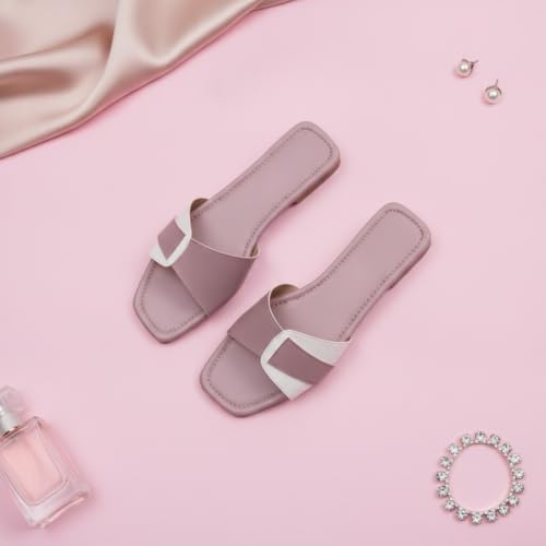 Image of Women's Square Toe Buckle Strap Flat Slides