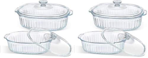 Image of M MCIRCO 4-Piece Glass Casserole Baking Dish, Set of 2 Casseroles With Glass Lids, 1.9 Qt and 3 Qt (Pack of 2)