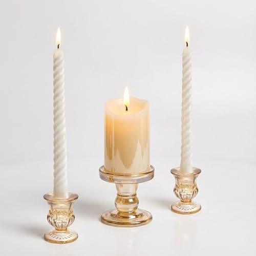 CHILL RECIPE Unity Candle Holders Glass Candlestick Holders for Pillar Candles Taper Candles Crystal Taper Candle Holders for Weddings Table Centerpiece Dinning(Gold)