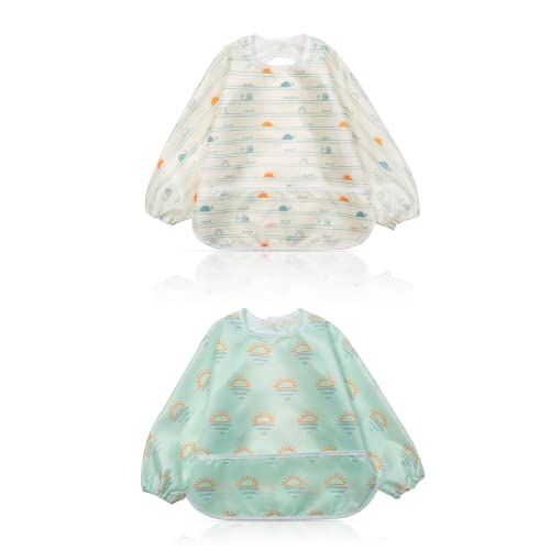 Little Dimsum Babero Impremeable con mangas larga para bebé Manga Larga Resistente al agua Lavable Bebé Niños Alimentación Babero de Manga Larga arte Delantal de Manga Impermeable Con Mangas Babero…