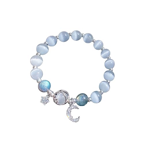 Aktully Crystal Healing Bracelets for Women Moonstone Bracelet Stars Moon Planet Bracelet Crystal Healing Beaded Bracelets Lucky Energy Chakra Beads Bracelet for Women