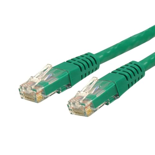 Image of StarTech 12ft CAT6 Ethernet Cable - Green CAT 6 Gigabit Ethernet Wire -250Mhz 100W PoE RJ45 UTP Molded Network Patch Cord with Strain Relief (C6PATCH12GN) | 250MHz bandwidth, Gold-plated RJ45, Patch Cable, Ethernet Cord, UTP Molded Network, Strain Relief, 10Gbps speeds