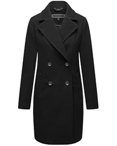 Navahoo Damen Mantel in Woll-Optik langer klassischer Trenchcoat Frostjuwel 14 Black Gr. L