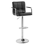 Cuban Bar Chairs - Height Adjustable Synthetic Leather 360° Swivel Kitchen Stool with Backrest and Footrest for Breakfast Bar, Counter, Kitchen and Home (Black)