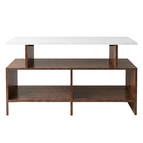 Image of Alpine Willow TV Stand Wooden (DIY Assembly) | TV Stand Table for 32-50 Inch TVs | TV Unit for Living Room | TV Entertainment Unit | TV Cabinet with Storage -110x30x57 cm (Walnut)