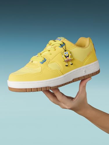 Image of The Souled Store Spongebob: Under The Sea Women and Girls Lace Up Yellow Cartoon Inspired Low Top Sneakers